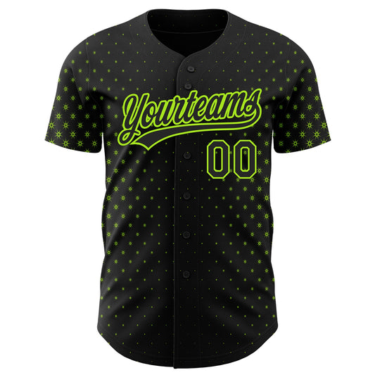 Custom Black Neon Green 3D Pattern Design Geometric Stars Authentic Baseball Jersey - Sky-Custom
