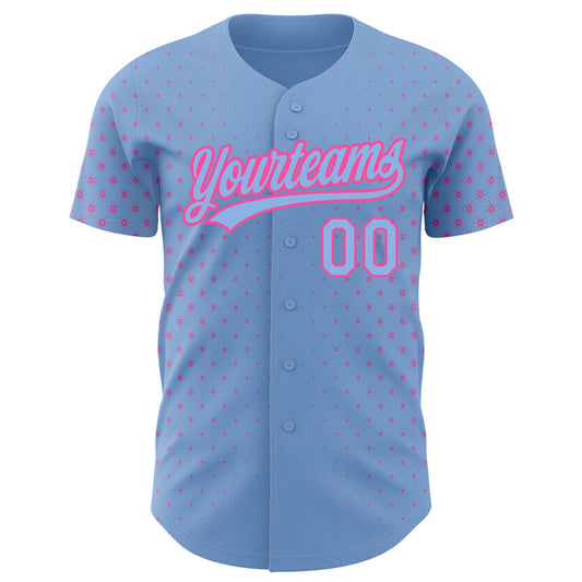 Custom Light Blue Pink 3D Pattern Design Geometric Stars Authentic Baseball Jersey - Sky-Custom