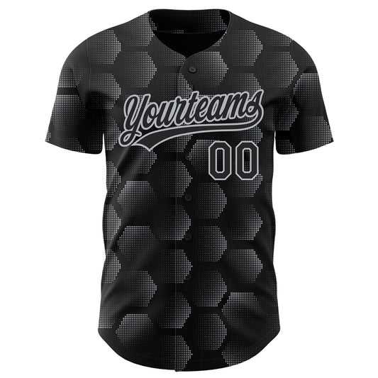 Custom Black Gray 3D Pattern Design Halftone Geometric Shapes Authentic Baseball Jersey - Sky-Custom