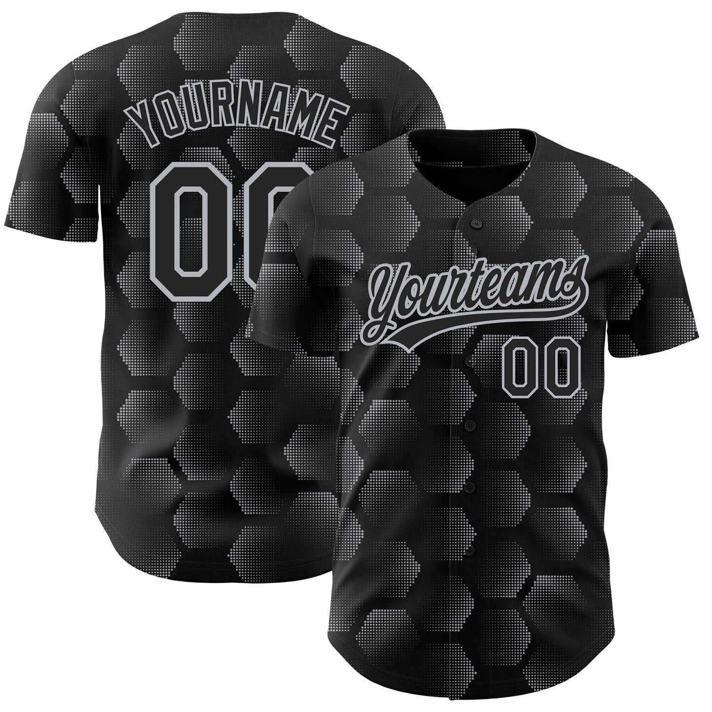 Custom Black Gray 3D Pattern Design Halftone Geometric Shapes Authentic Baseball Jersey - Sky-Custom