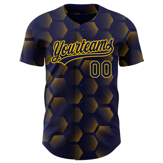 Custom Navy Gold 3D Pattern Design Halftone Geometric Shapes Authentic Baseball Jersey - Sky-Custom