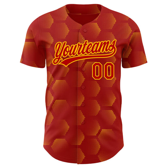 Custom Red Gold 3D Pattern Design Halftone Geometric Shapes Authentic Baseball Jersey - Sky-Custom