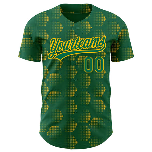 Custom Kelly Green Gold 3D Pattern Design Halftone Geometric Shapes Authentic Baseball Jersey - Sky-Custom