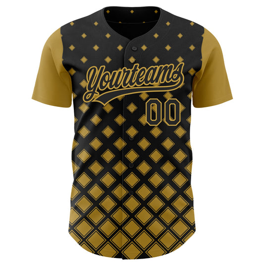 Custom Black Old Gold 3D Pattern Design Geometric Shapes Authentic Baseball Jersey - Sky-Custom