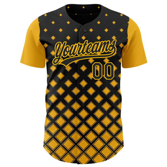 Custom Black Gold 3D Pattern Design Geometric Shapes Authentic Baseball Jersey - Sky-Custom