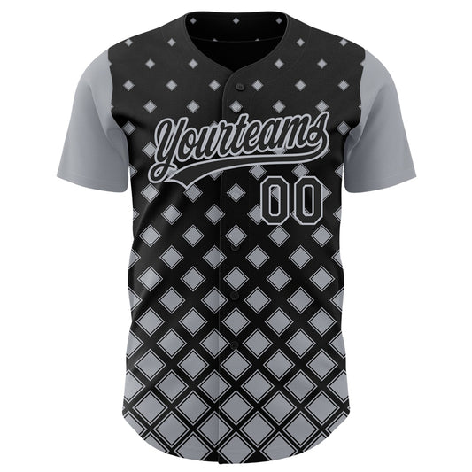 Custom Black Gray 3D Pattern Design Geometric Shapes Authentic Baseball Jersey - Sky-Custom