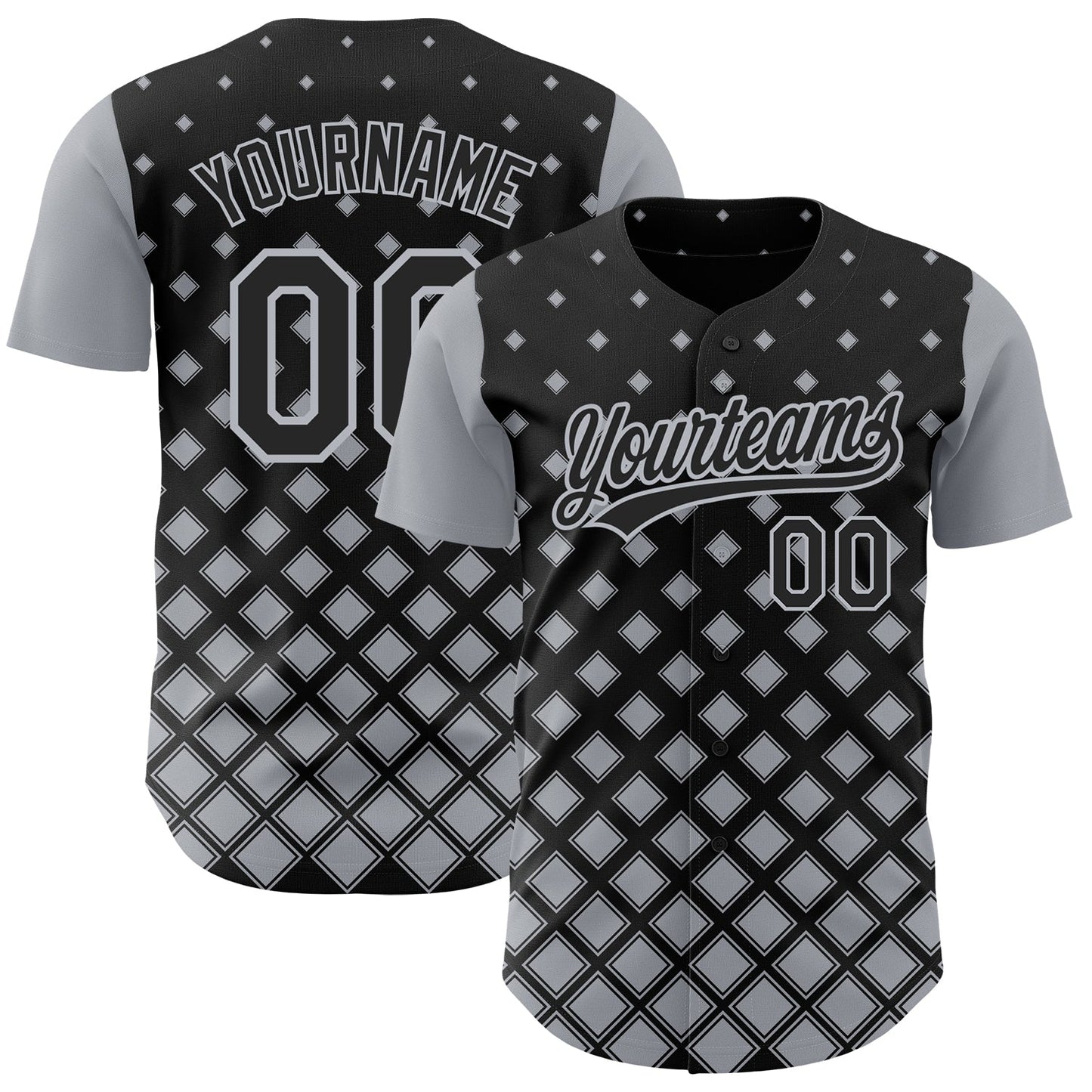 Custom Black Gray 3D Pattern Design Geometric Shapes Authentic Baseball Jersey - Sky-Custom