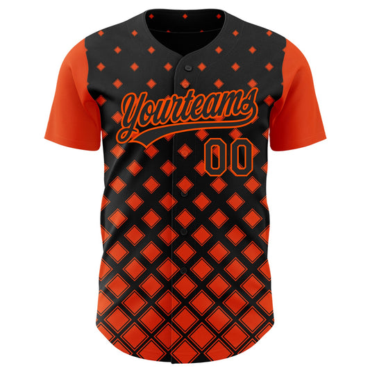 Custom Black Orange 3D Pattern Design Geometric Shapes Authentic Baseball Jersey - Sky-Custom
