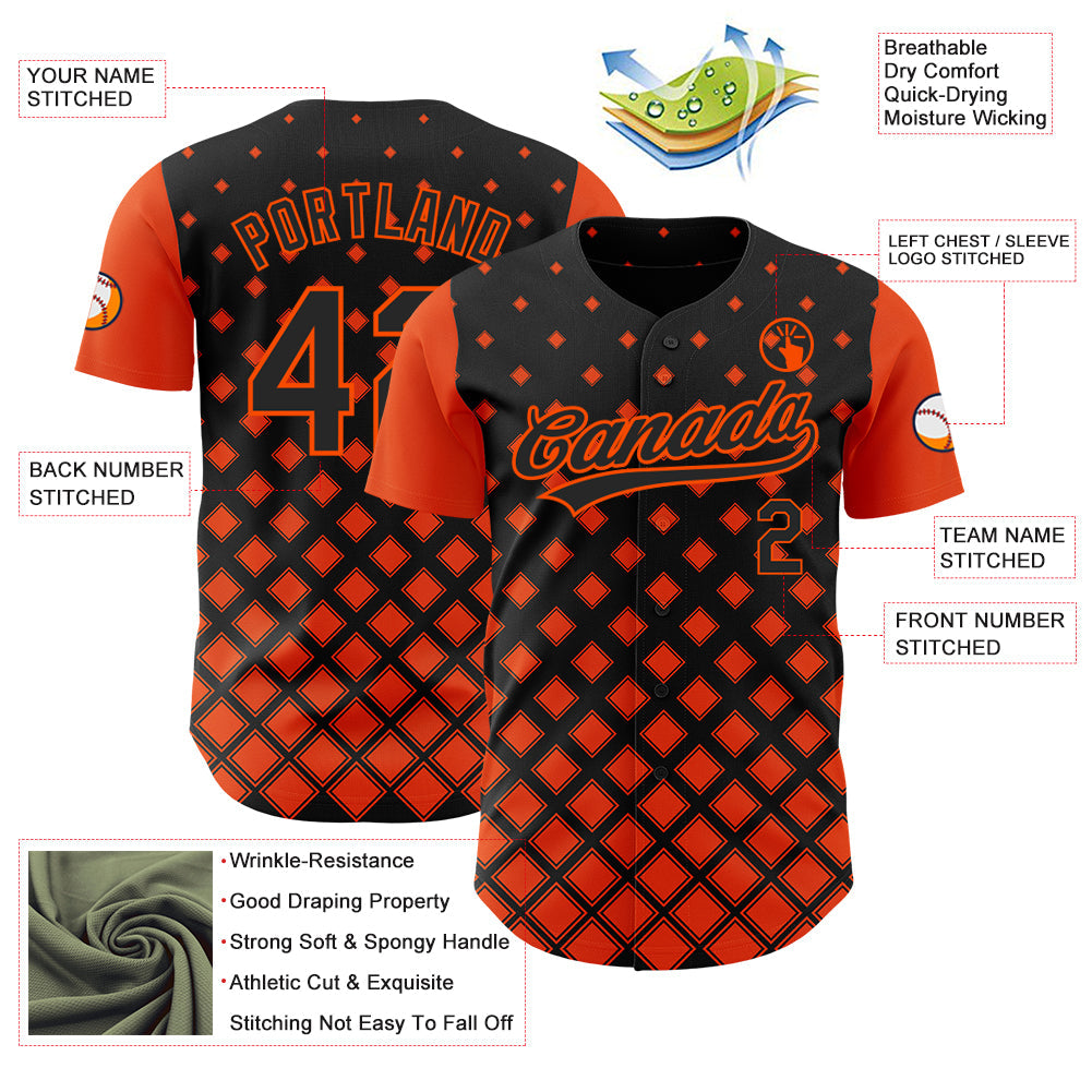 Custom Black Orange 3D Pattern Design Geometric Shapes Authentic Baseball Jersey - Sky-Custom