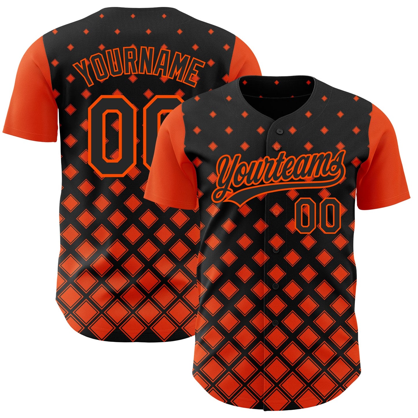 Custom Black Orange 3D Pattern Design Geometric Shapes Authentic Baseball Jersey - Sky-Custom