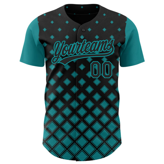 Custom Black Teal 3D Pattern Design Geometric Shapes Authentic Baseball Jersey - Sky-Custom