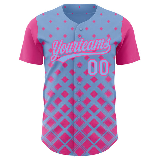 Custom Light Blue Pink 3D Pattern Design Geometric Shapes Authentic Baseball Jersey - Sky-Custom