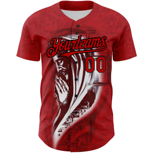 Custom Red Black 3D Pattern Design Religion Jesus Christc Authentic Baseball Jersey - Sky-Custom