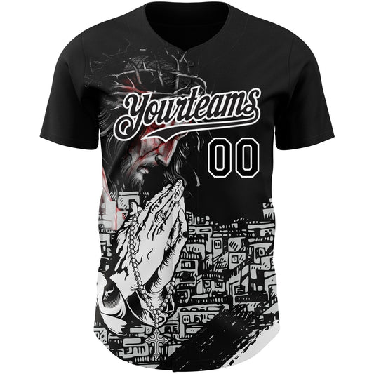 Custom Black White 3D Pattern Design Religion Jesus Christ Authentic Baseball Jersey - Sky-Custom