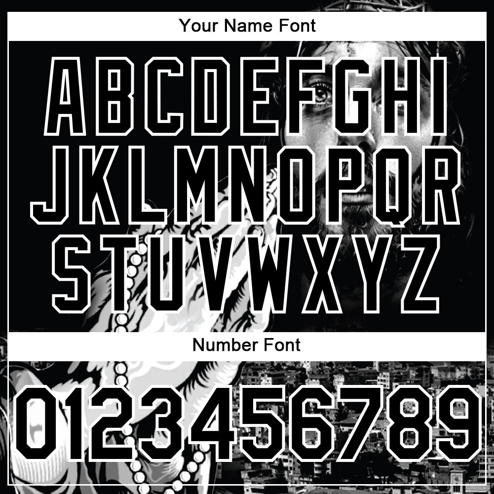 Custom Black White 3D Pattern Design Religion Jesus Christ Authentic Baseball Jersey - Sky-Custom