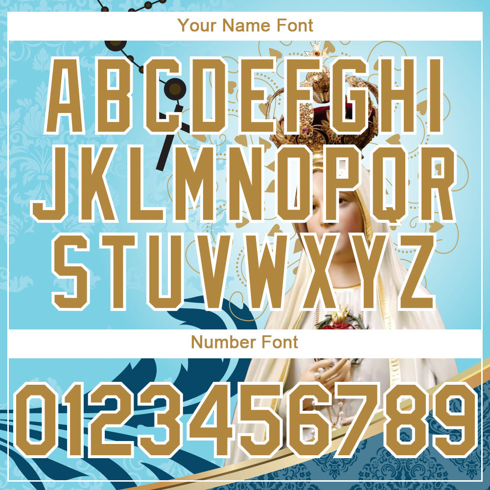 Custom Teal Old Gold-White 3D Pattern Design Religion Virgin Mary Authentic Baseball Jersey - Sky-Custom