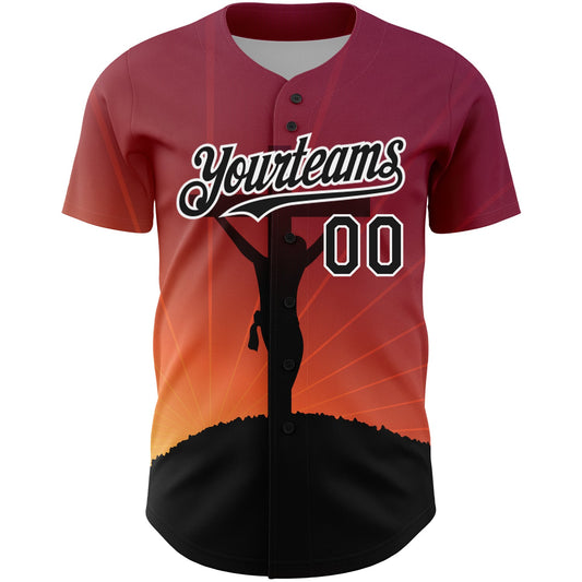 Custom Red Black-White 3D Pattern Design Religion Cross Jesus Christ Good Friday Authentic Baseball Jersey - Sky-Custom