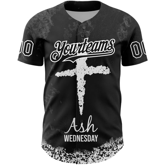 Custom Black White-Gray 3D Pattern Design Religion Cross Jesus Christ Ash Wednesday Authentic Baseball Jersey - Sky-Custom