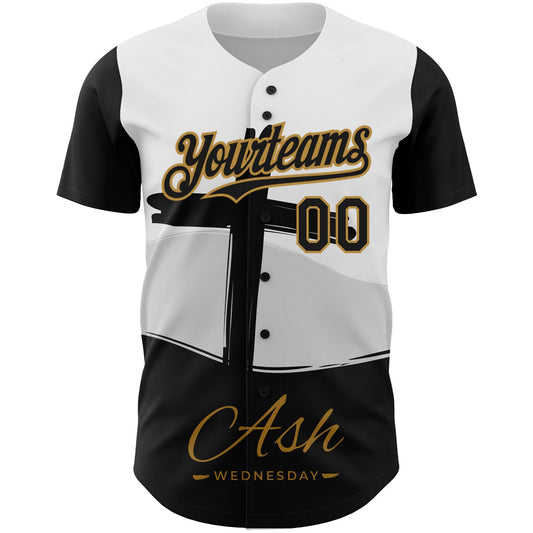 Custom White Black-Old Gold 3D Pattern Design Religion Cross Jesus Christ Ash Wednesday Authentic Baseball Jersey - Sky-Custom