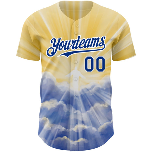 Custom Yellow Royal-White 3D Pattern Design Religion Jesus Christ Authentic Baseball Jersey - Sky-Custom