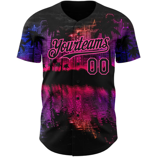 Custom Black Pink 3D Pattern Design Hawaii Palm Trees Authentic Baseball Jersey - Sky-Custom