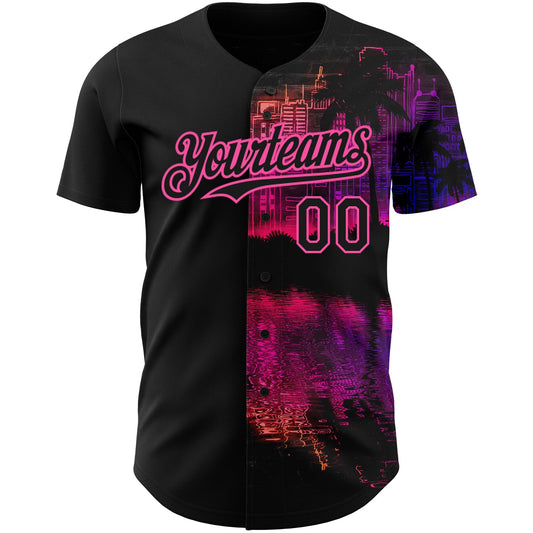 Custom Black Pink 3D Pattern Design Hawaii Palm Trees Authentic Baseball Jersey - Sky-Custom