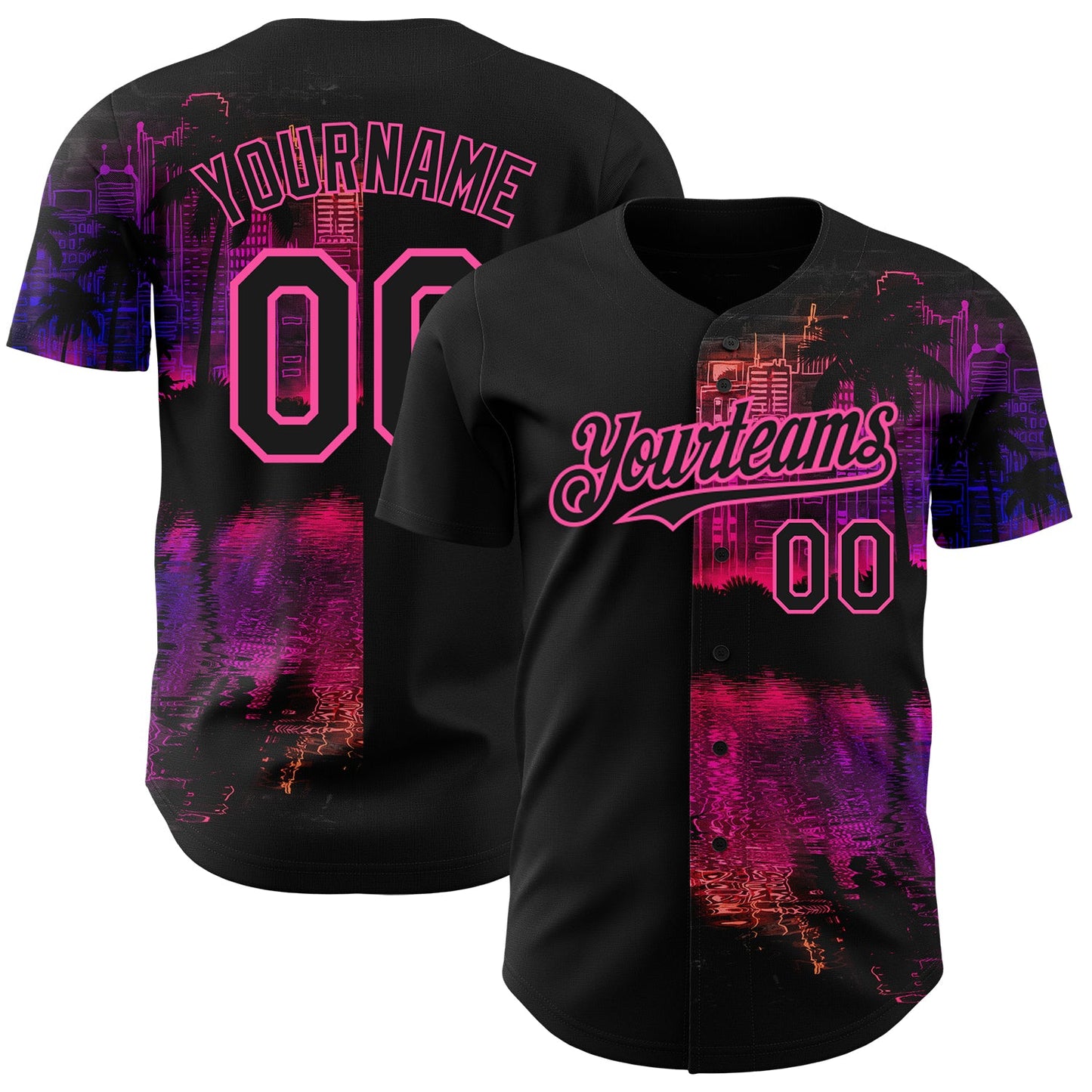 Custom Black Pink 3D Pattern Design Hawaii Palm Trees Authentic Baseball Jersey - Sky-Custom