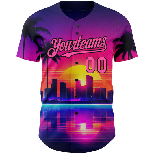 Custom Purple Pink-Black 3D Miami Palm Trees City Edition Authentic Baseball Jersey - Sky-Custom