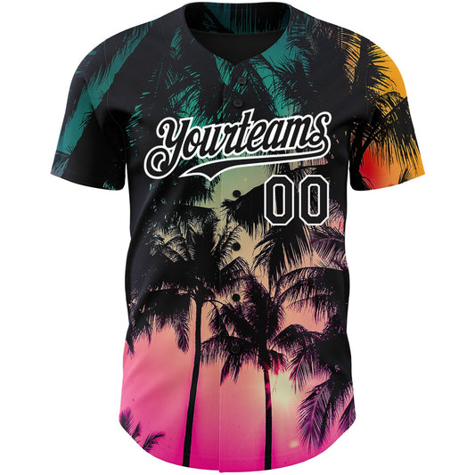 Custom Pink Black-White 3D Pattern Design Hawaii Palm Trees Authentic Baseball Jersey - Sky-Custom