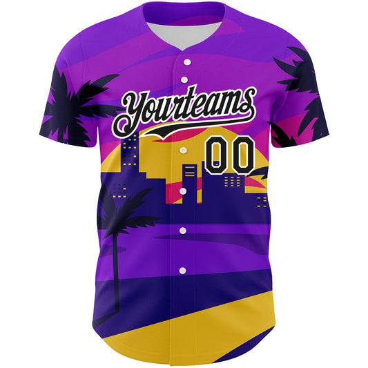 Custom Purple Black-White 3D Pattern Design Hawaii Palm Trees Authentic Baseball Jersey - Sky-Custom