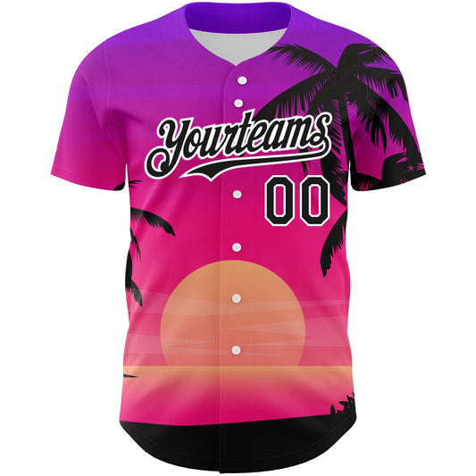 Custom Purple Black-White 3D Pattern Design Beach Hawaii Palm Trees Authentic Baseball Jersey - Sky-Custom