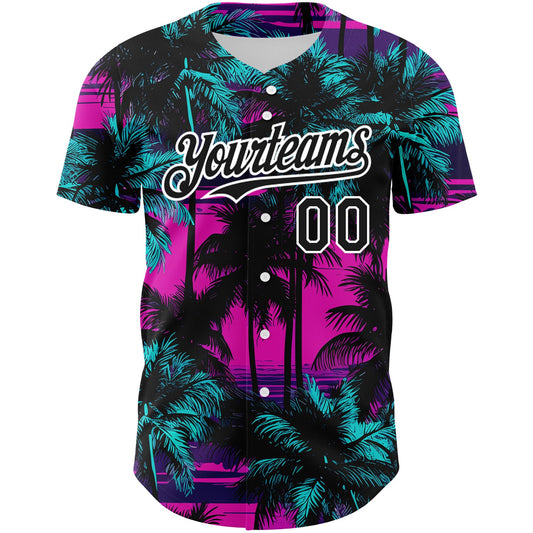 Custom Pink Black-White 3D Pattern Design Beach Hawaii Palm Trees Authentic Baseball Jersey - Sky-Custom