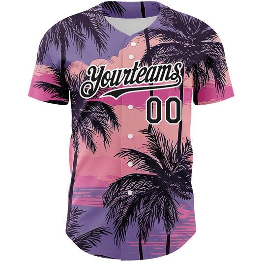 Custom Purple Black-White 3D Pattern Design Beach Hawaii Palm Trees Authentic Baseball Jersey - Sky-Custom