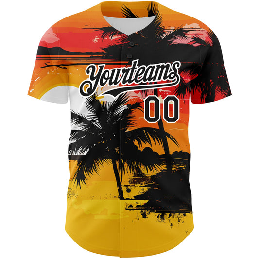 Custom Yellow Black White 3D Pattern Design Beach Hawaii Palm Trees Authentic Baseball Jersey - Sky-Custom