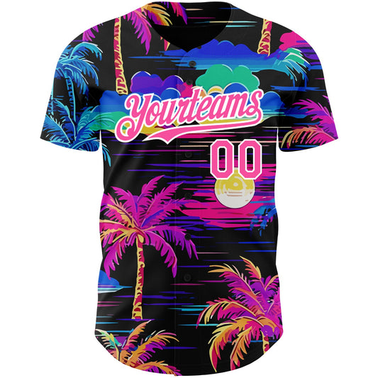Custom Black Pink-White 3D Pattern Design Beach Hawaii Palm Trees Authentic Baseball Jersey - Sky-Custom