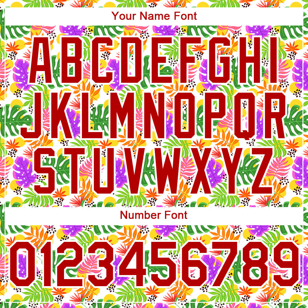 Custom White Red 3D Pattern Design Tropical Hawaii Palm Leaves Authentic Baseball Jersey - Sky-Custom