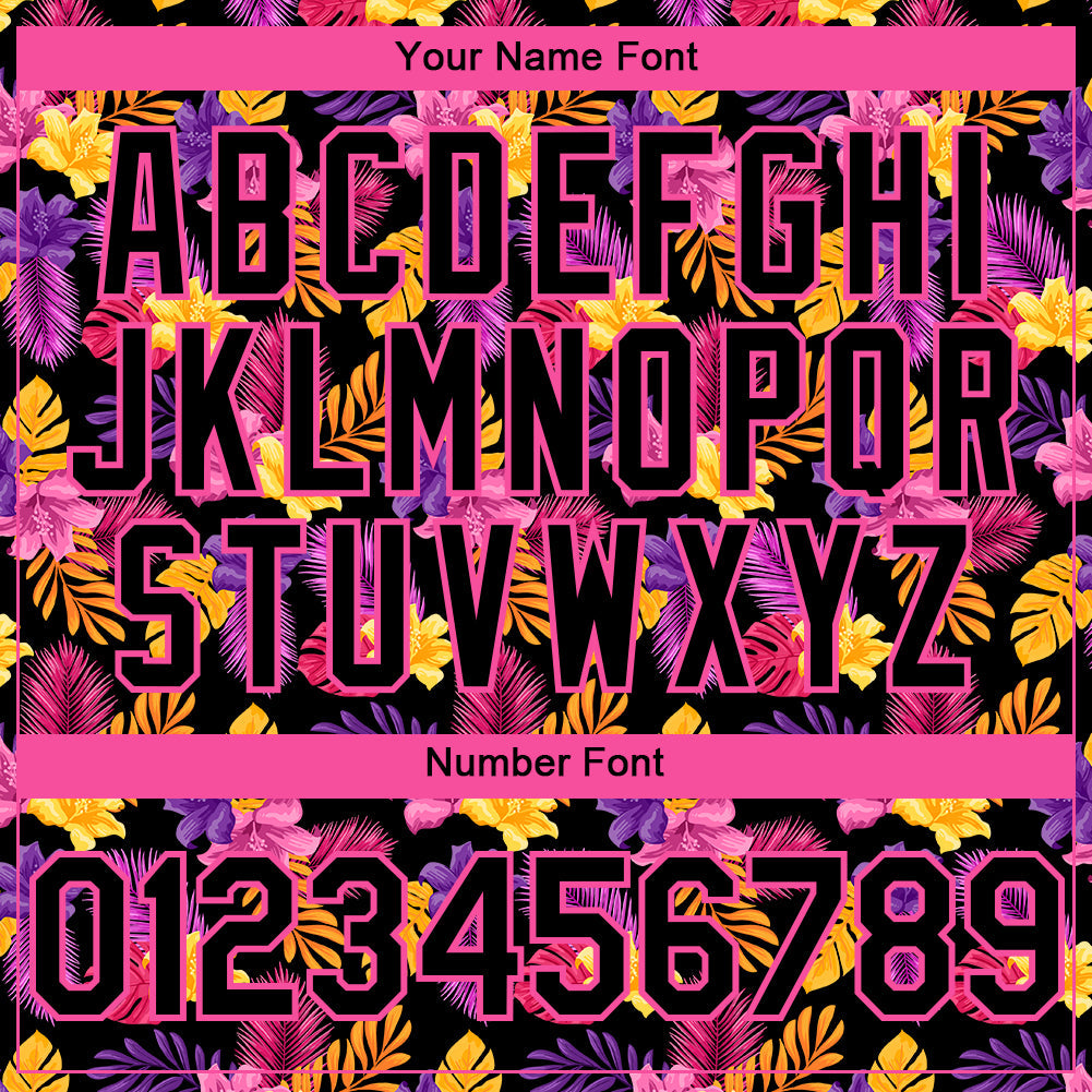 Custom Black Pink 3D Pattern Design Tropical Flower And Hawaii Palm Leaves Authentic Baseball Jersey - Sky-Custom