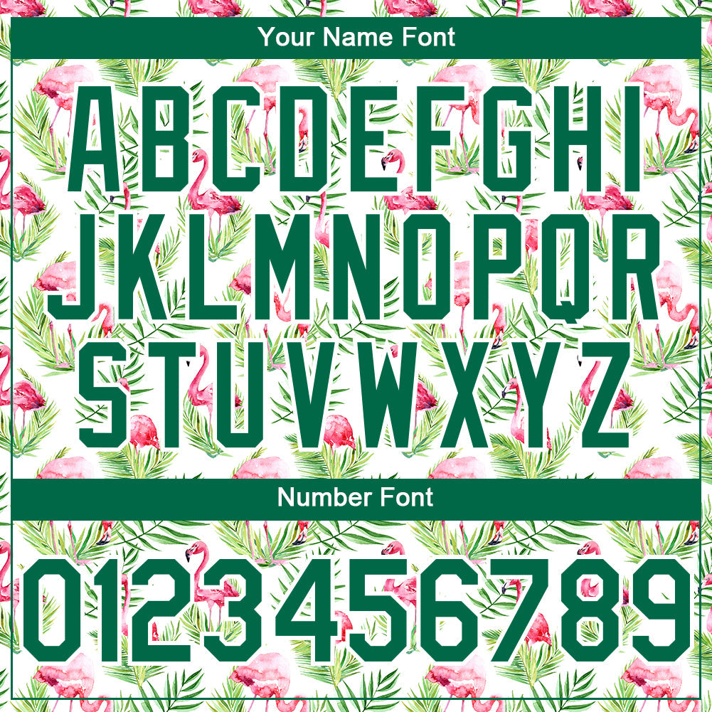 Custom White Kelly Green 3D Pattern Design Tropical Hawaii Palm Leaves And Flamingo Authentic Baseball Jersey - Sky-Custom