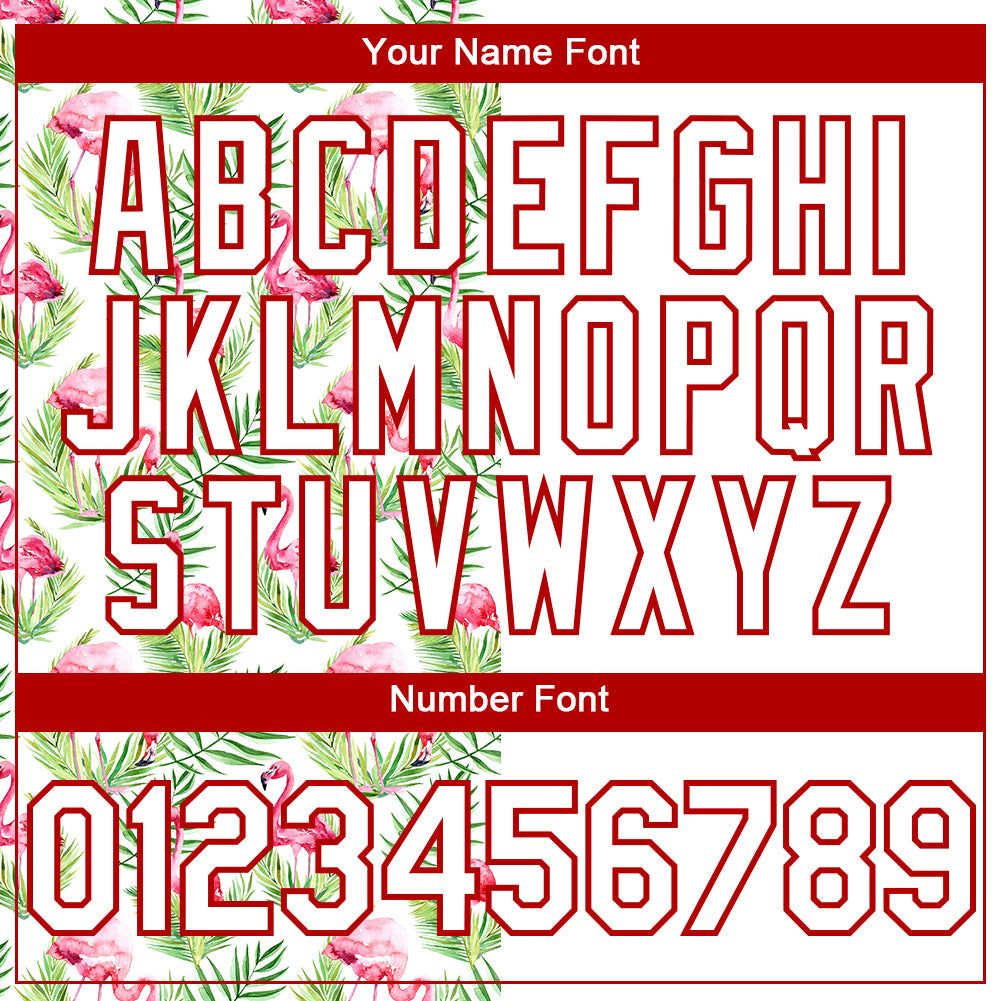 Custom White Red 3D Pattern Design Tropical Hawaii Palm Leaves And Flamingo Authentic Baseball Jersey - Sky-Custom