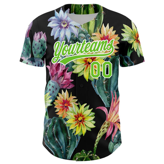 Custom Black Aurora Green-White 3D Pattern Design Cactus Festival Authentic Baseball Jersey - Sky-Custom