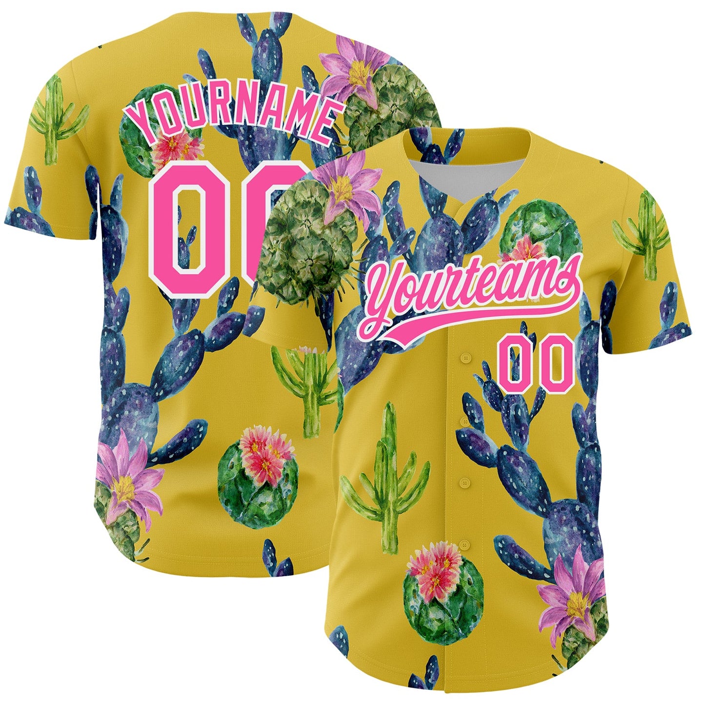Custom Yellow Pink-White 3D Pattern Design Cactus Festival Authentic Baseball Jersey - Sky-Custom