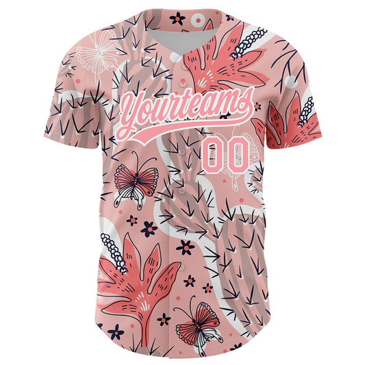 Custom Medium Pink White 3D Pattern Design Cactus Festival Authentic Baseball Jersey - Sky-Custom