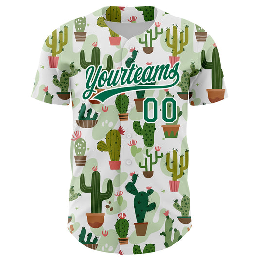 Custom White Kelly Green 3D Pattern Design Cactus Festival Authentic Baseball Jersey - Sky-Custom