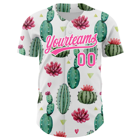 Custom White Pink 3D Pattern Design Cactus Festival Authentic Baseball Jersey - Sky-Custom