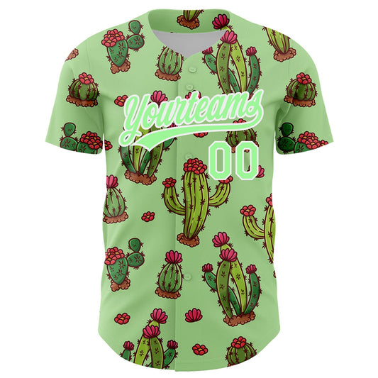 Custom Green Pea Green-White 3D Pattern Design Cactus Festival Authentic Baseball Jersey - Sky-Custom