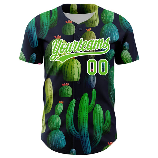Custom Navy Aurora Green-White 3D Pattern Design Cactus Festival Authentic Baseball Jersey - Sky-Custom