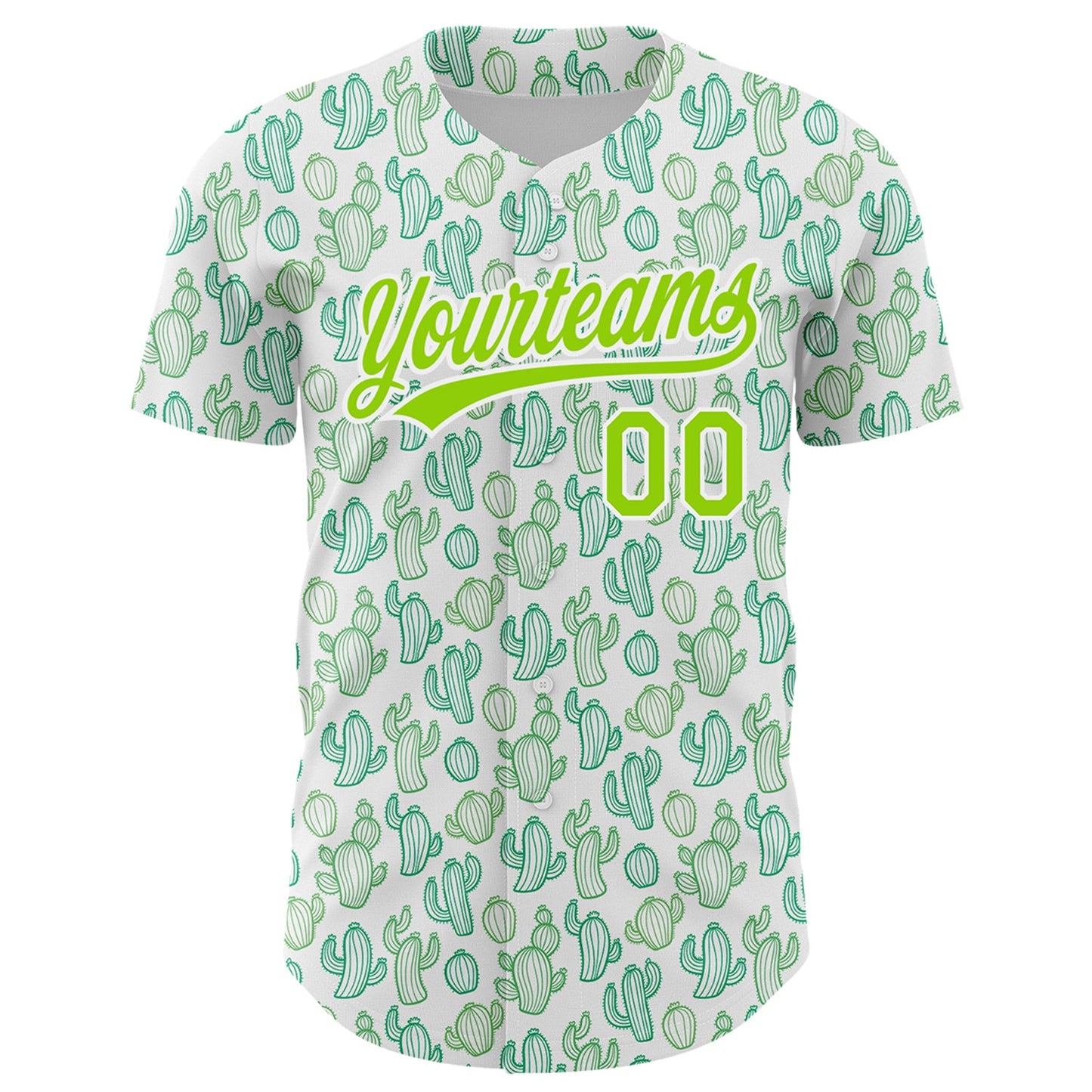 Custom White Neon Green 3D Pattern Design Cactus Festival Authentic Baseball Jersey - Sky-Custom