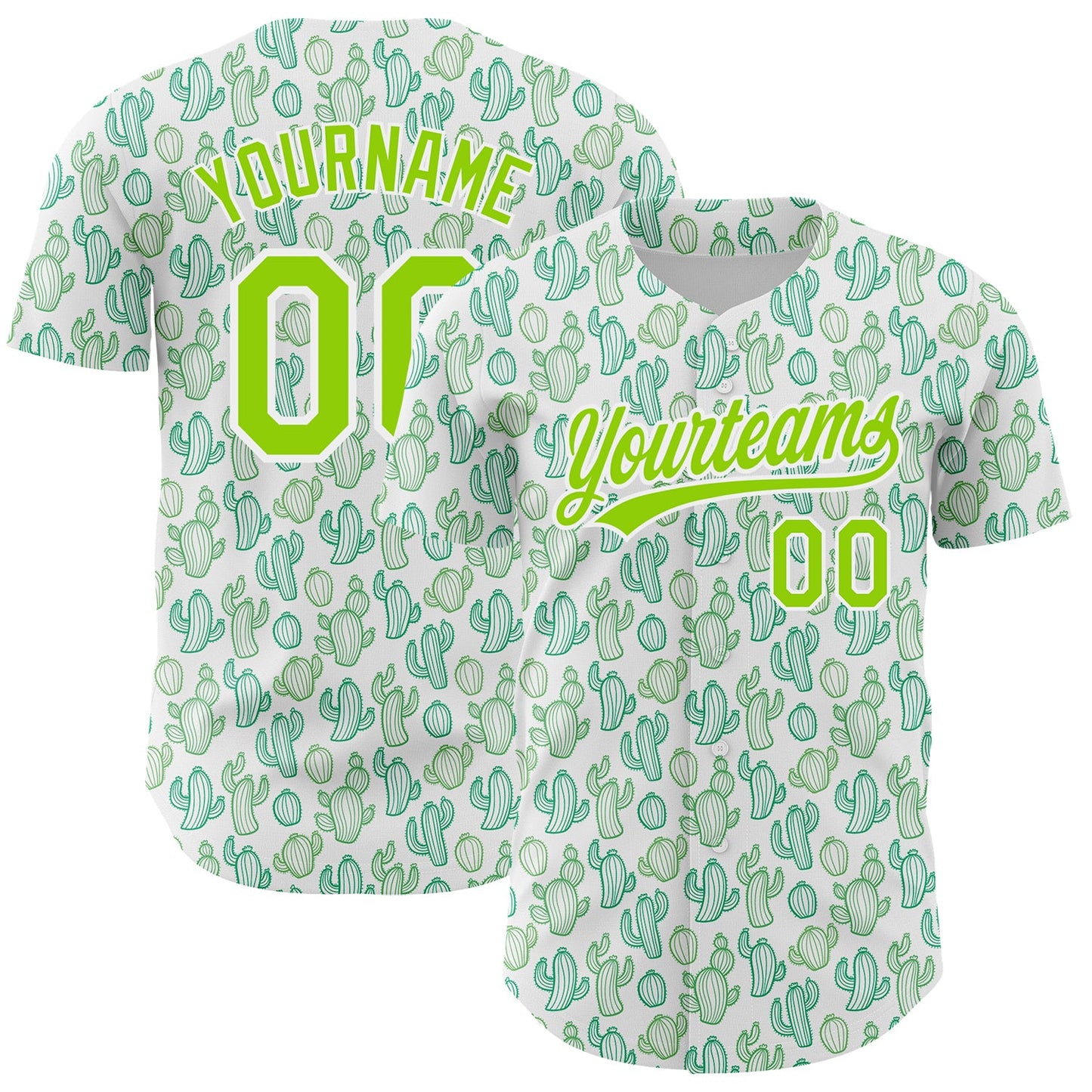 Custom White Neon Green 3D Pattern Design Cactus Festival Authentic Baseball Jersey - Sky-Custom