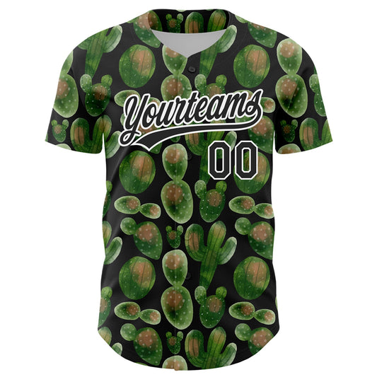 Custom Black White 3D Pattern Design Cactus Festival Authentic Baseball Jersey - Sky-Custom