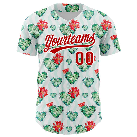 Custom White Red 3D Pattern Design Cactus Festival Authentic Baseball Jersey - Sky-Custom